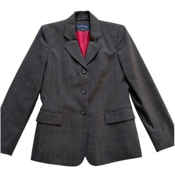 Evan Picone Suit Blazer Gray Pinstripe Faux Flap Pockets Blazer Jacket Size 6 - Picture 13 of 13